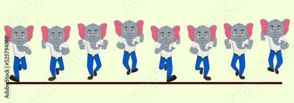 Obraz Cute Elephant front Run cycle in School Uniform vector Illustration. designed for 2D animation, Motion graphics, Animated eLearning videos, Loop Animations