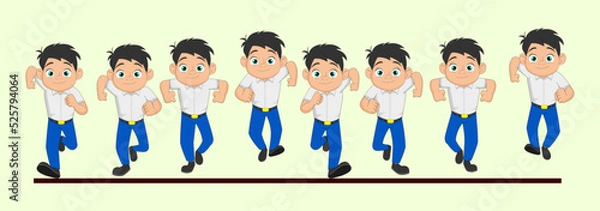 Obraz Cute School Kid Frame by Frame Front Run Cycle Vector Illustration. Design for Motion graphics, 2D Animation, Infographics,