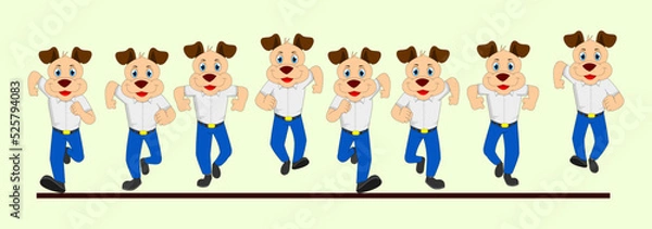 Fototapeta Dog vector illustration frame by frame Run cycle animation in School Uniform. Used for 2D Animation, Motion posters, Infographics, Animated Explanatory Videos