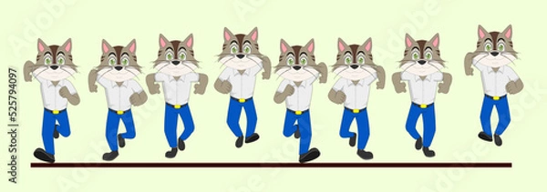 Obraz Frame by Frame cat front run cycle in School Uniform vector illustration. designed for Animated video, Motion posters, explanatory videos, 2D Animation