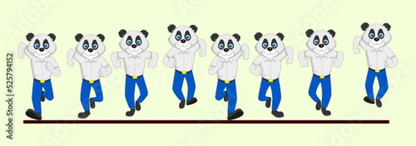 Obraz Panda and Hippo Frame by Frame Front Run Cycle in School Uniform Vector Illustration. Design for Motion graphics, 2D Animation, Infographic, Pose Animation