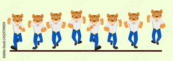 Obraz Tiger Frame by Frame Front Run Cycle in School Uniform Vector Illustration. Design for Motion graphics, 2D Animation, Infographics, Animation Motion posters