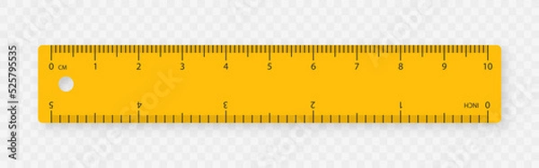 Obraz Realistic plastic ruler. Measuring scale with centimeters and inches. Markup for rulers. Vector illustration isolated on transparent background. Vector EPS10.	