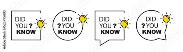 Obraz Did you know banner design. Box frame with bulb. Template with message speech bubble and question mark. Vector illustration.