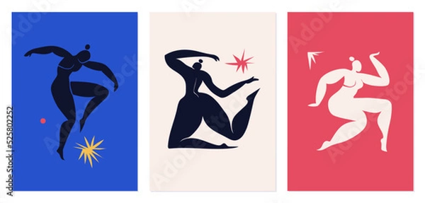 Obraz A set of posters, postcards inspired by Matisse. Cutout silhouette of dancing women. Collage in the style of Henri Matisse modern abstract vertical.