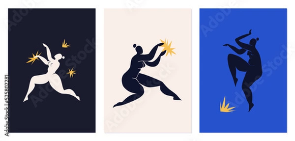 Obraz A set of posters, postcards inspired by Matisse. Cutout silhouette of dancing women. Collage in the style of Henri Matisse modern abstract vertical.