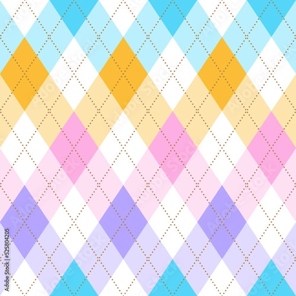 Fototapeta Diamond Square Argyle Diagonal Dash Line Color Blue Pink Orange Purple Abstract Shape Element Gingham Checkered Pattern Illustration Wrapping Paper, Picnic Mat, Tablecloth, Fabric Background