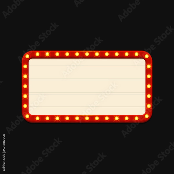 Obraz Blank Retro Lightbox with Light Bulbs on Black Background. Vector