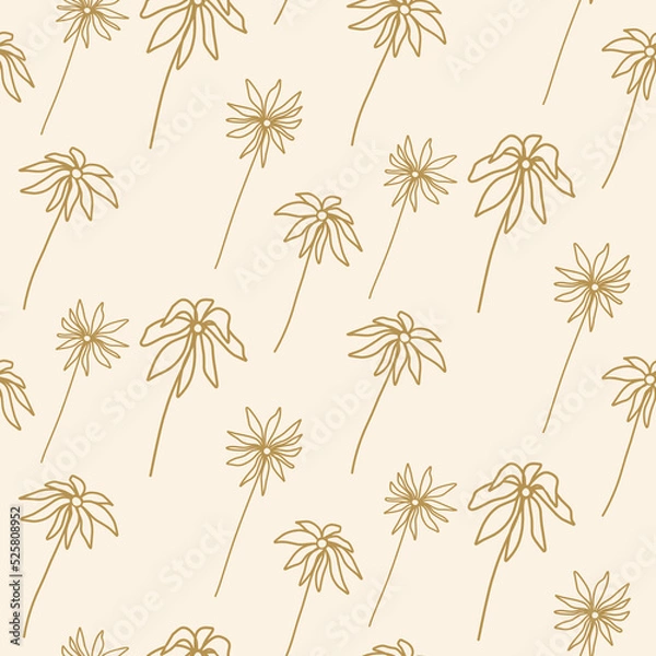 Fototapeta Seamless pattern of flowers and leaves in boho style doodle elements