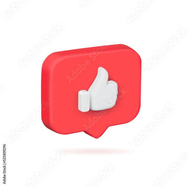 Fototapeta Red bubble like thumb up button or icon or feedback concept isolated on white background 3d rendering