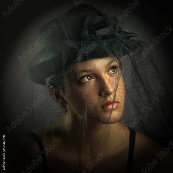 Obraz Beautiful girl behind of transparent veil