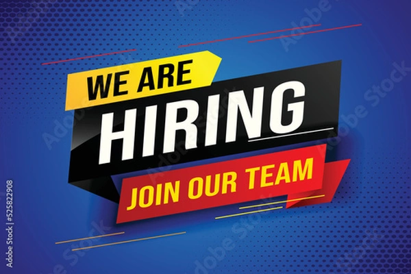 Fototapeta hiring recruitment Join now design for banner poster We are hiring lettering with geometric shapes lines. Vector illustration typographic. Open vacancy design template modern concept