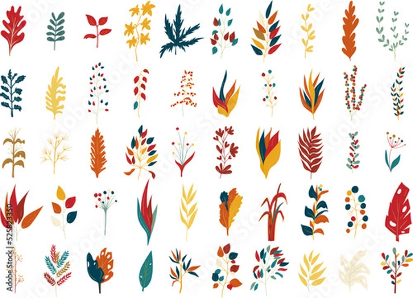Fototapeta Set of leaf icons in doodle style
