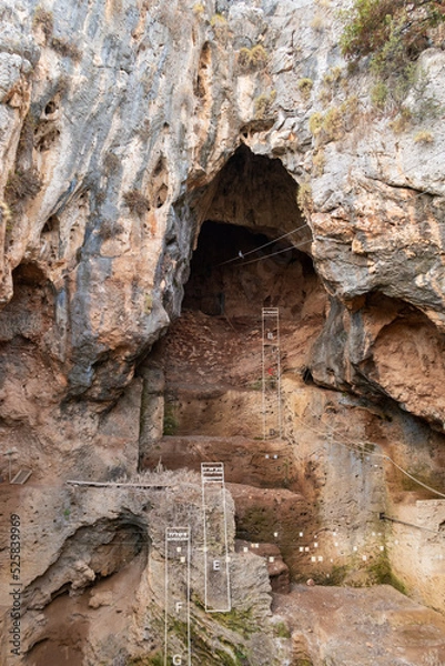 Fototapeta An excavated cave with traces of archaeological activity in a national reserve - Nahal Mearot Nature Preserve, near Haifa, in northern Israel