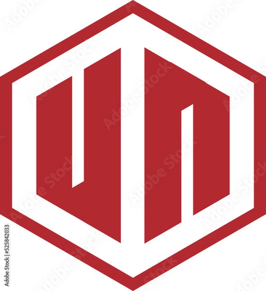 Fototapeta Letter UN Logo Design Template Vector, hexagon, red