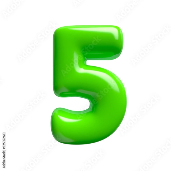 Fototapeta Green number 5 - 3d font -  isolated glossy digit