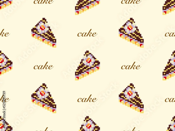 Fototapeta Cake cartoon character seamless pattern on yellow background. Pixel style