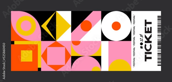 Fototapeta Ticket vector template layout with abstract pattern design graphics made with simple shapes and forms.  Useful for creating invitations, banners, posters, flyers, prints, labels, tickets.