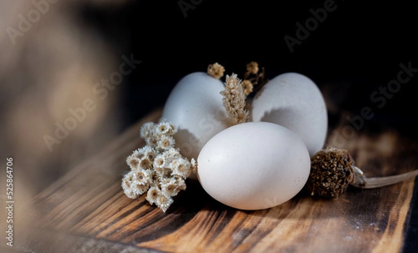 Obraz native chicken eggs on black background