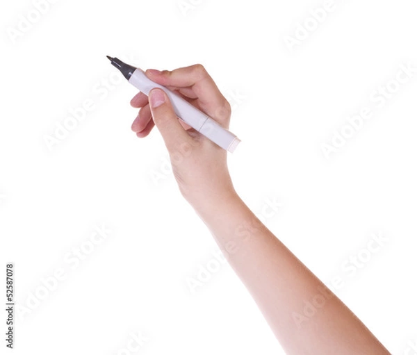 Obraz Hand mit Stift vor weissem Hintergrund