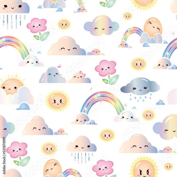 Obraz Cute kawaii daytime seamless pattern