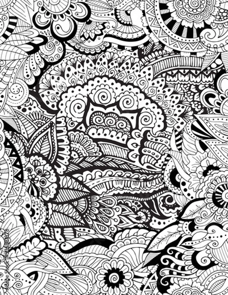 Fototapeta Abstract outline background. Adult coloring book page