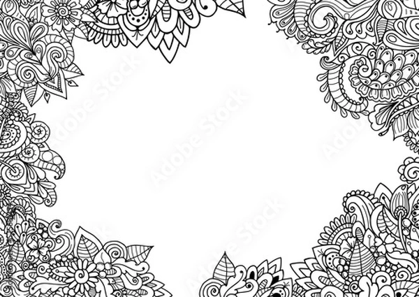 Obraz Zentangle template for greeting cards featuring a central white space and a floral border. Ideal for creating custom cards with an artistic touch.