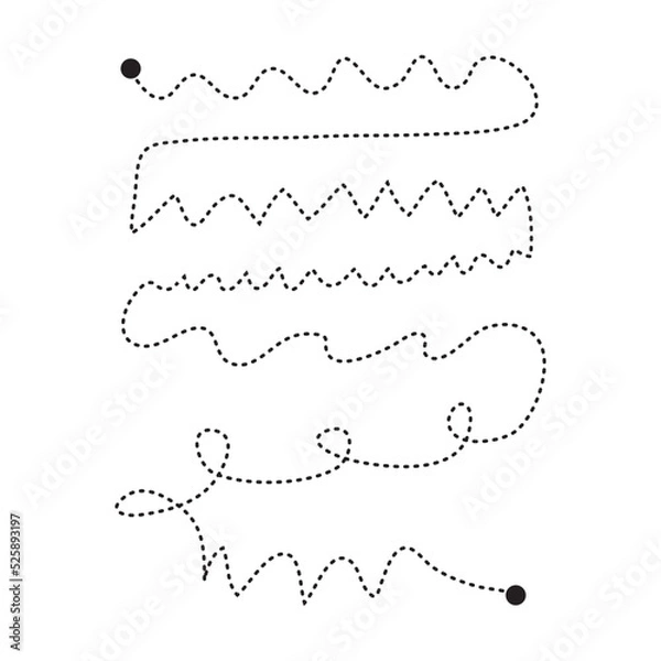 Fototapeta Prewriting tracing lines and curve shapes element for preschool, kindergarten and Montessori kids activities in vector illustration