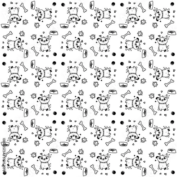Fototapeta Seamless vector pattern with a lovely puppy