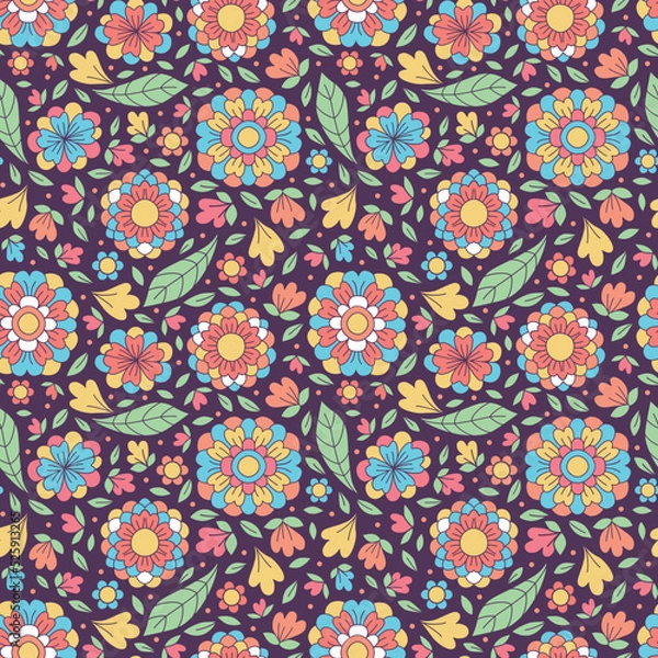 Fototapeta Floral seamless pattern in retro style. Vector illustration. Trendy design for any purpose.