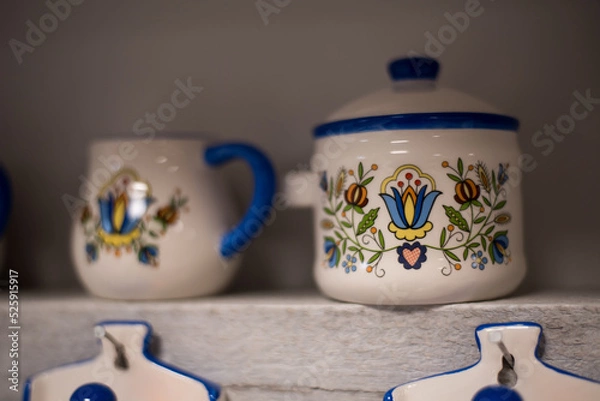 Obraz Clay pots in kashubian composition, a souvenir from the Kashubian region in Poland.