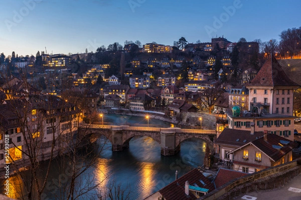 Fototapeta Night View of Bern and Aare River