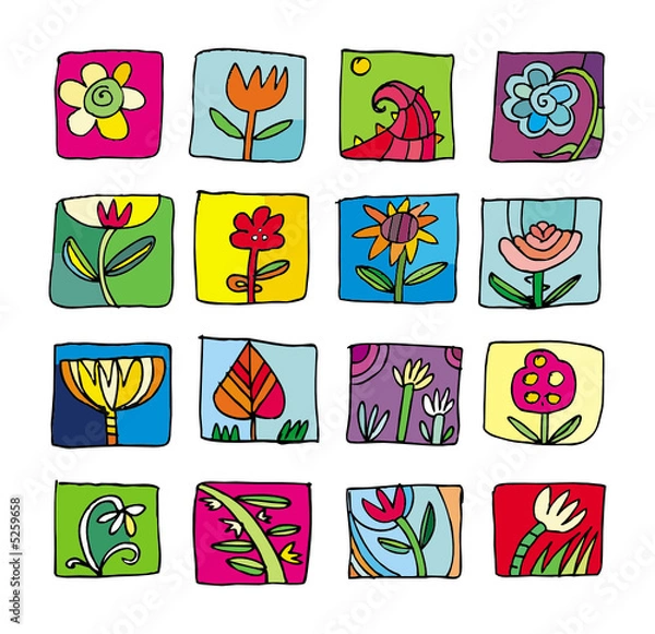 Obraz colorful flowers icons