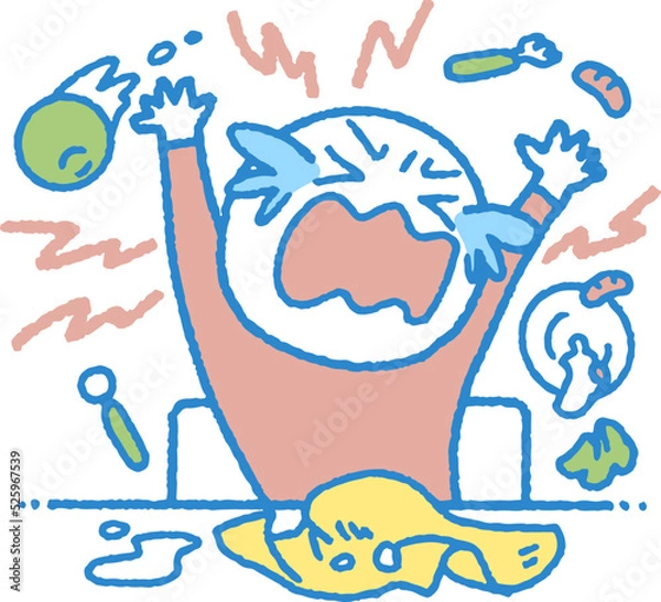 Fototapeta 食事をひっくり返して暴れる反抗期の子供のイラスト
