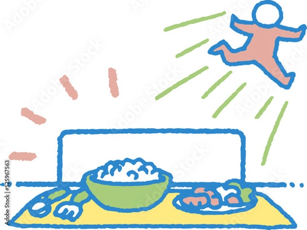 Fototapeta 食事から逃げ出す反抗期の子供のイラスト