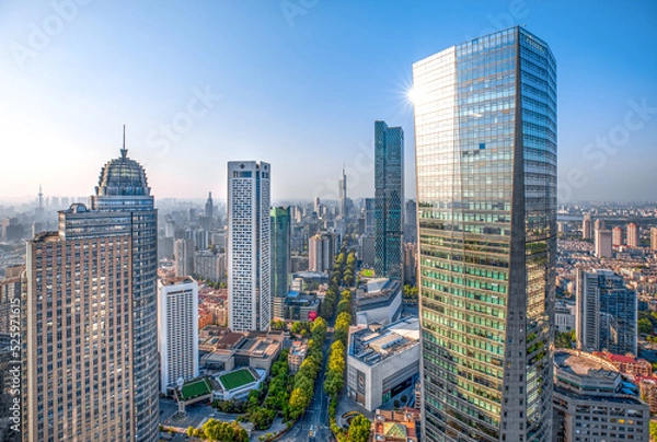 Fototapeta Aerial photography of downtown and Xinjiekou business district of Nanjing City, Jiangsu Province, China