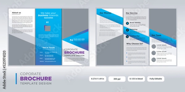 Obraz Corporate business tri-fold brochure template, Creative and Professional tri-fold brochure template. 