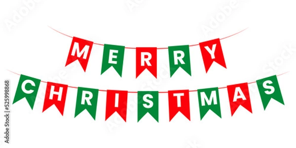 Obraz Christmas red and green flags garlands vector illustration.