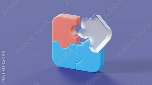 Fototapeta Puzzle with colored and glass fragments on a blue isolated background 3d render