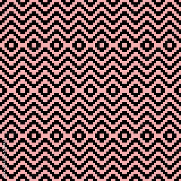 Fototapeta Abstract geometric pattern with black stripes lines in connected like wave and flower on pink background