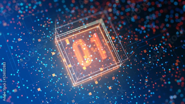 Fototapeta 3D Futuristic circuit background. Motion graphic for abstract data center, server, internet, speed. Futuristic HUD tunnel. Display screens for tech titles and background, tech headline. 3D rendering