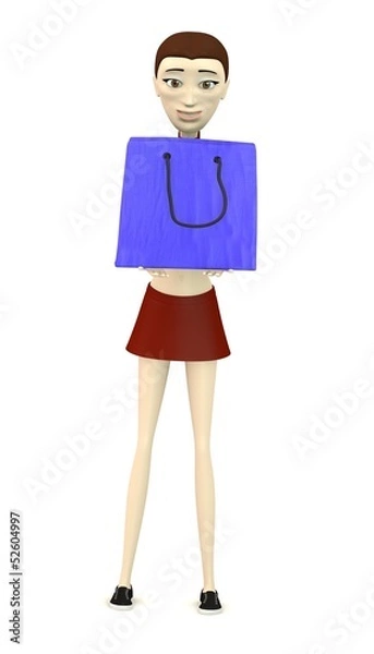 Fototapeta 3d render of cartoon character with giftbag