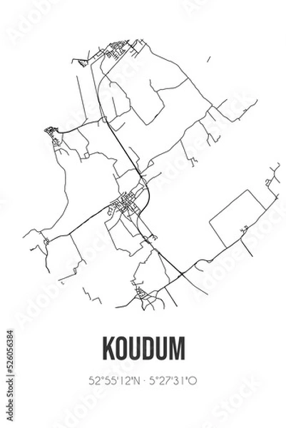Fototapeta Abstract street map of Koudum located in Fryslan municipality of Sudwest-Fryslan. City map with lines