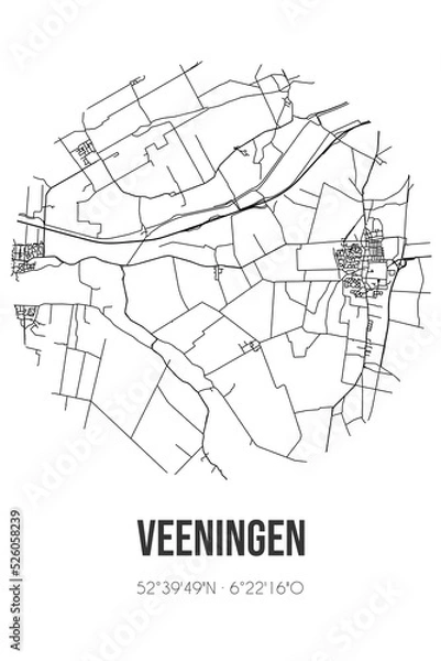 Fototapeta Abstract street map of Veeningen located in Drenthe municipality of De Wolden. City map with lines