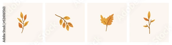 Obraz Collection of different autumn tree branches. Fall season elements. Vector hand drawn illustration. 
