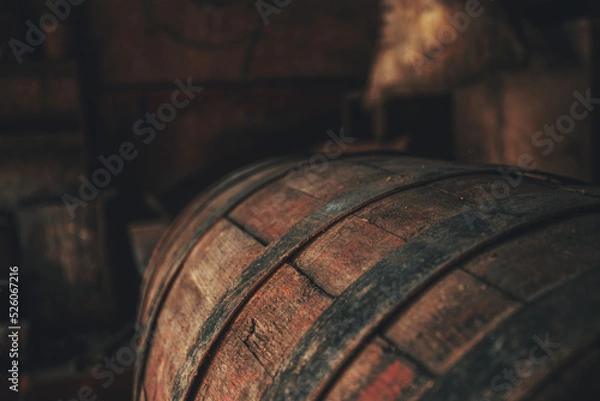 Obraz Old barrel background, cask close up	