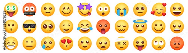 Fototapeta Emoticon smile icons. Cartoon emoji set. Vector emoticon set