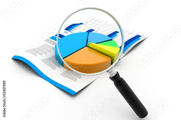 Obraz Financial pie chart and magnifying glass