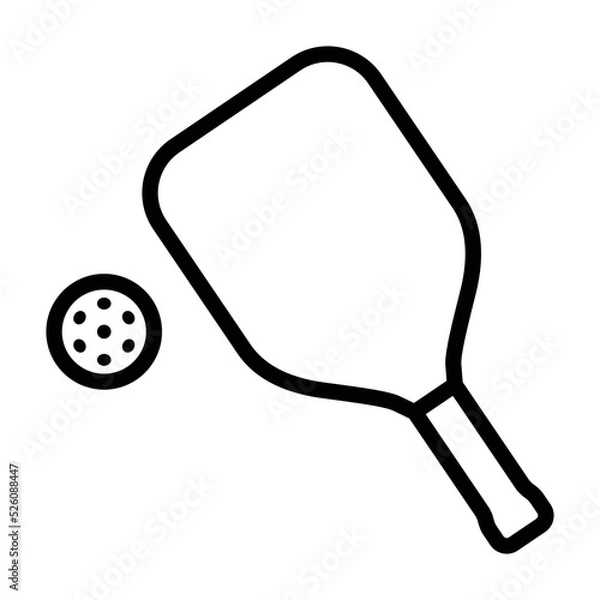 Obraz Pickleball paddle with ball line art vector icon for sports apps and websites