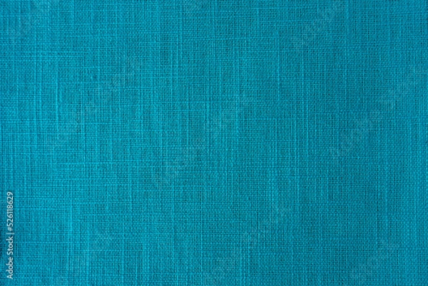 Fototapeta teal green fabric texture background, pattern. Abstract desig of linen sack textile canvas burlap cloth. Close-up, mock up, top view, Empty colourful wall texture with copy space for text overlay